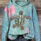 Women's Sea Turtle Floral Print Casual Hoodie
