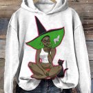 Women's Smoking Witch and Black Cat Print Casual Hoodie