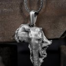 Men's Retro Punk African Elephant Head Pendant Necklace
