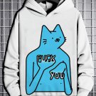 Men's Blue Cat Fuck You Graphic Print Casual Hoodie