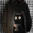 Men's Funny Plush  Black Cat With Coffee Print Casual Hoodie