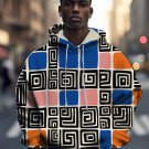 Men's Geometric Pattern Colorblock Print Casual Hoodie
