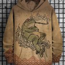 Men's Japanese Retro Smoking Frog Art Painting Print Casual Hoodie