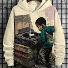 Men's Little Boy Vinyl Music Lover Art Print Casual Hoodie