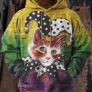Men's Retro Cat Clown Mardi Gras Print Casual Hoodie