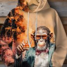 Men's Retro Monkey Gentleman Drink Whiskey Oil Painting Long Sleeve Hoodie
