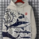Men's Sharks Sea Japanese Lino Art Print Long Sleeve Hoodie