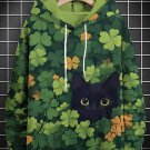 Men's St. Patrick's Day Shamrock Black Cat Print Casual Hoodie