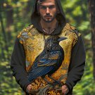 Men's Vintage Flowers Pattern Raven Print Casual Hoodie