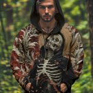 Men's Vintage Plants Dark Art Skull Print Casual Hoodie