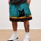 Men's Black Cat With Cup Of Coffee Art Print Shorts
