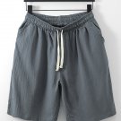 Men's Drawstring Elastic Waist Pockets Solid Color Cotton Linen Shorts