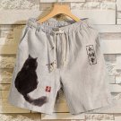 Men's Elegant Black Cat Ink Art Print Casual Shorts