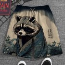 Men's Japanese Art Raccoon Rough Sea Waves Print Drawstring Shorts