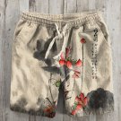 Men's Japanese Lotus Ink Painting Print Casual Shorts