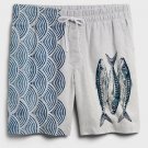 Men's Japanese Wave Fish Painting Print Cotton And Linen Shorts