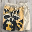 Men's Retro Raccoon Drinking Beer Art Print Casual Shorts