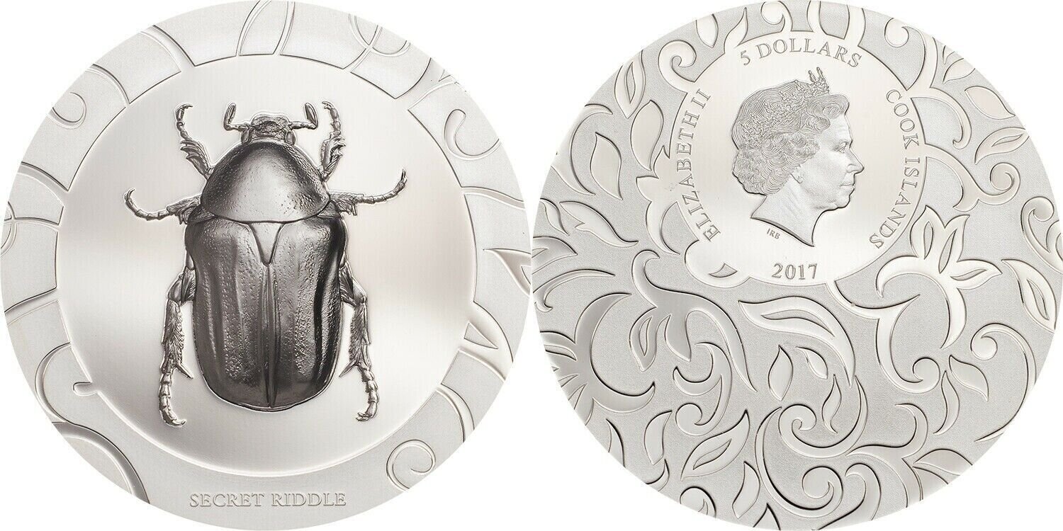 Rare 2017 Cook Is Egypt Secret Riddle Scarab 1 OZ Silver $5-mintage 499
