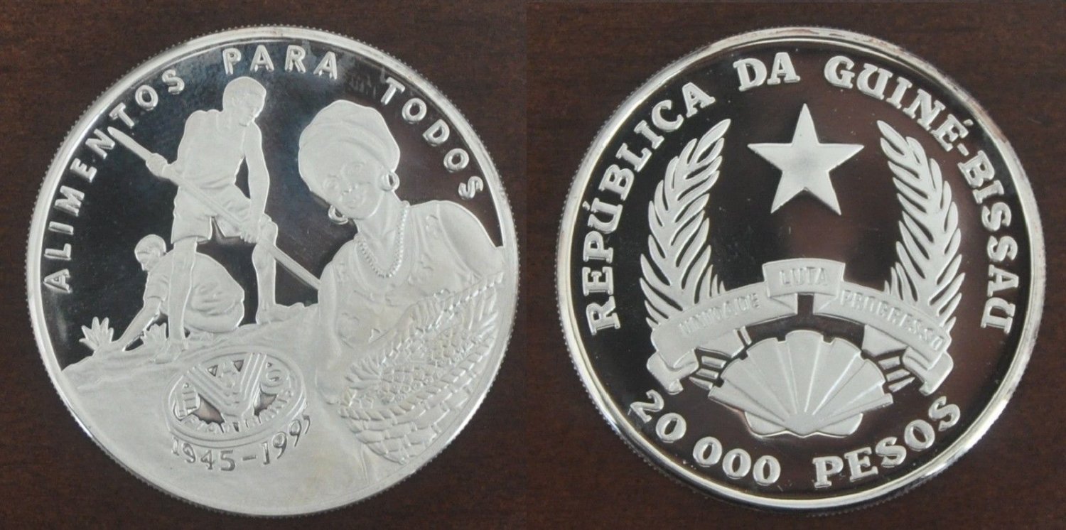 1995 Guinea Bissau Large Silver Proof FAO Crops 20,000 Pesos