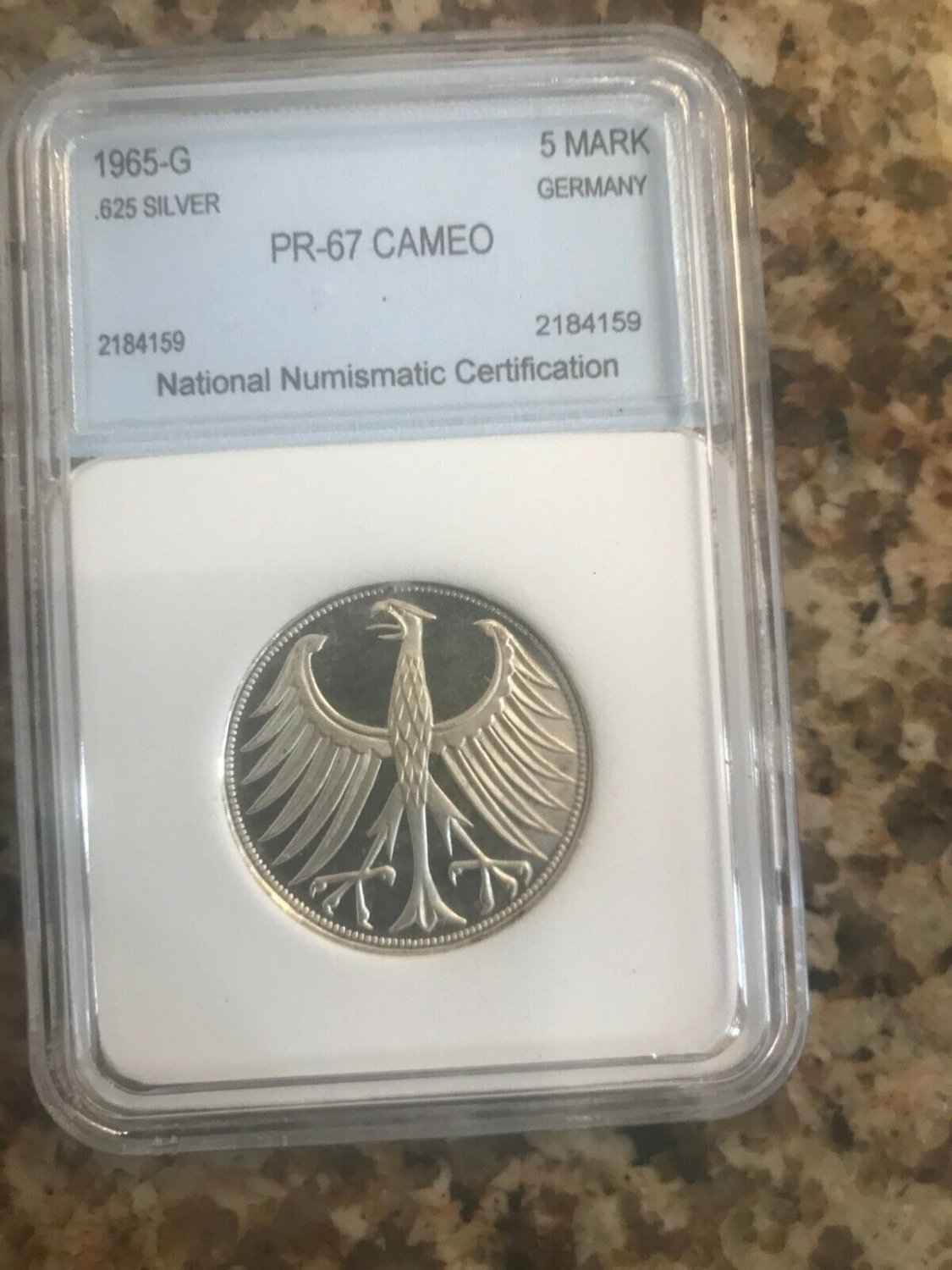 Rare 1965 G Germany Proof Silver 5 Mark, slabbed #2