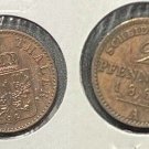 1865 A Prussia (German States) 2 Pfenning- dipped