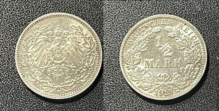1915 F Germany Silver 1/2 mark