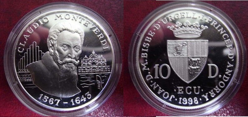 1998 Andorra Large Proof Silver 10 Diners Monteverdi