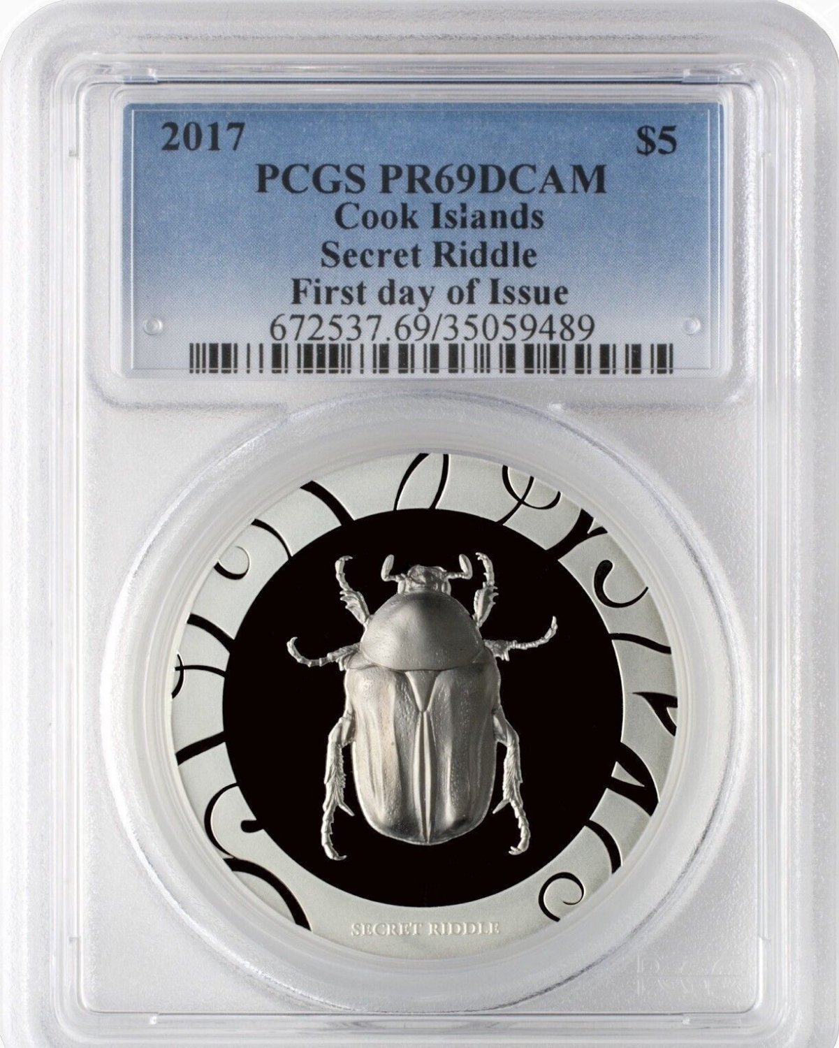 Rare 2017 Cook Is Egypt Secret Scarab 1 OZ .999 Silver $5-PCGS PR69-mintage 499