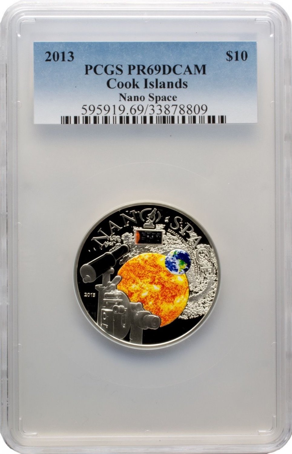 Rare 2013 Cook Is 50mm Silver color $10 Nano Space-PCGS PR DCAM 69-mintage 1000