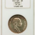 1912 Saxony (Germany) Large silver 3 Mark Proof NGC PF63