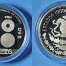 1985 Mexico Proof Silver 50 pesos-World Cup Soccer-Indian/Ball