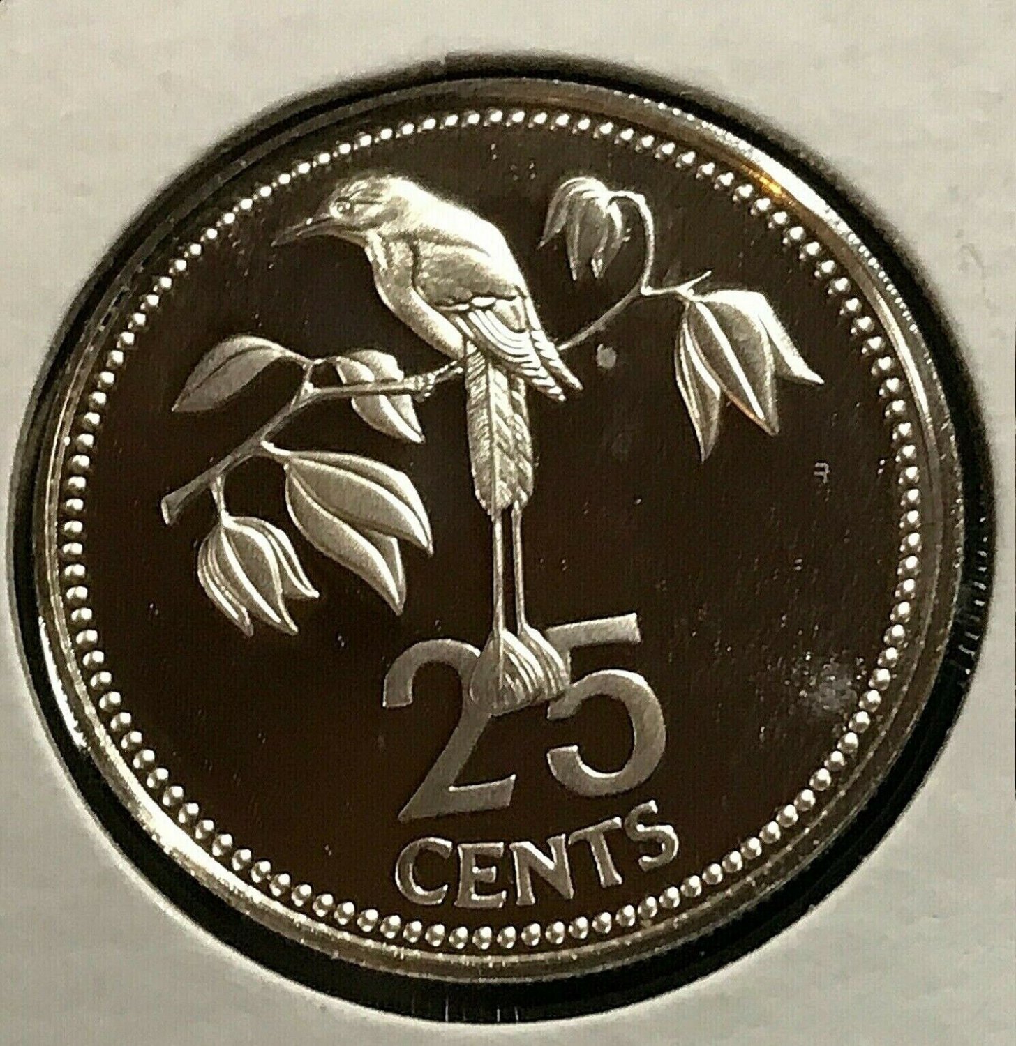 1980 Belize Sterling Silver Proof 25c-BLUE-CROWNED MOTMOT BIRD