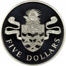 1975 Cayman Is Large 1 OZ Silver Proof $5 Coat of Arms