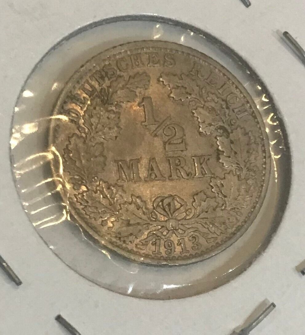 1913 F Germany Silver 1/2 mark