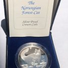 1991 Isle of Man Large Proof 1 OZ silver 1 crown-Norwegian Cat box/cert