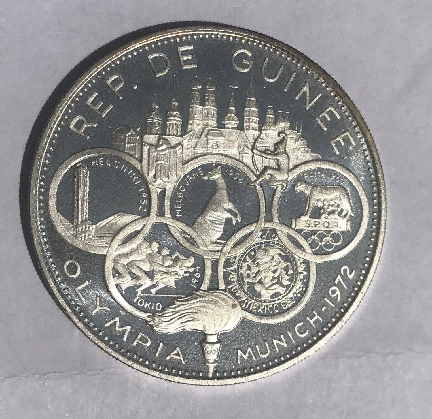 1969 Guinea Large Silver Proof 500 F Munchen Olympics