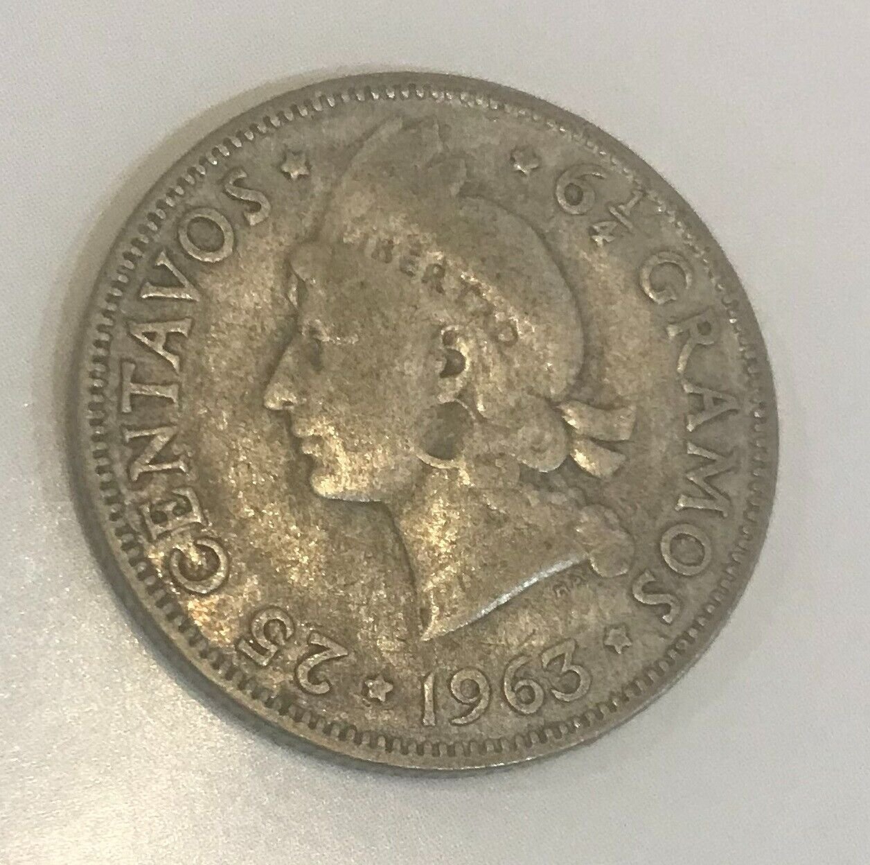 1963 Dominican Rep Silver 25 Centavos Native Indian
