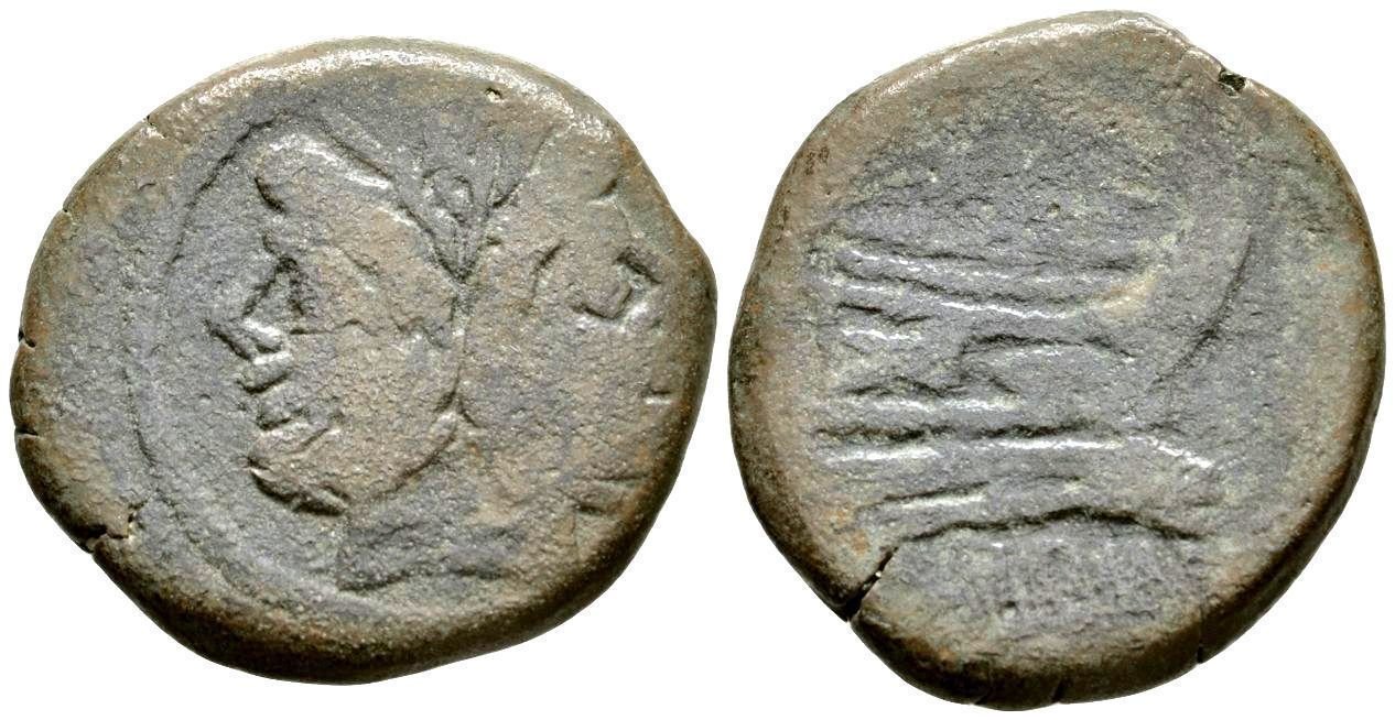 Ancient Rome REPUBLIC 2 Cent BC Large AS JANUS PROW GALLEY