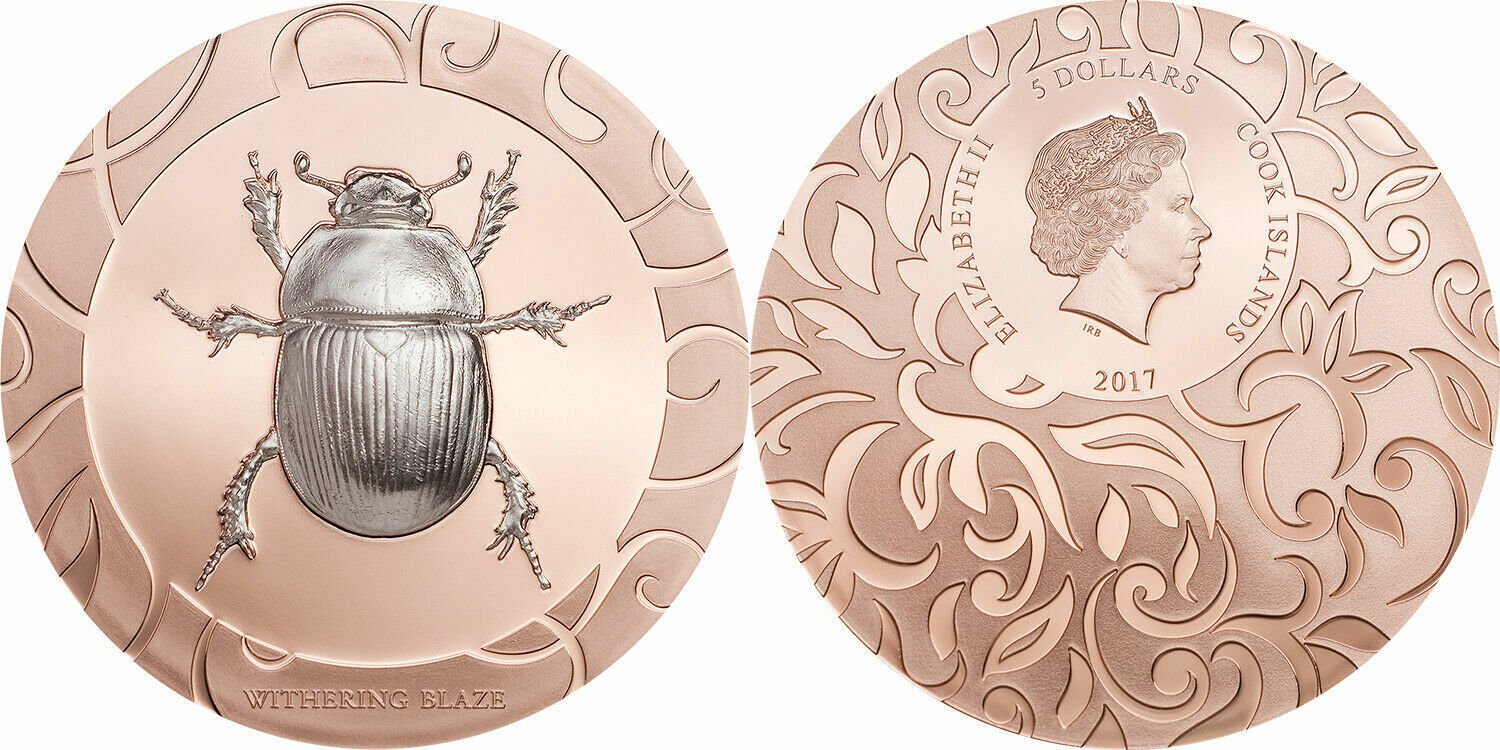Rare 2017 Cook Is Egypt Withering Blaze Scarab 1 OZ Silver $5-mintage 499
