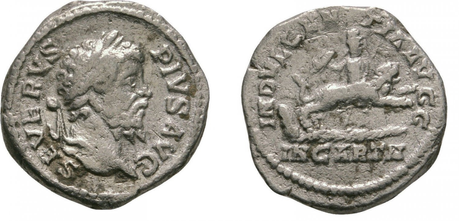 Ancient Rome Septimius Severus 202-210 AD SILVER DENARIUS  Dea Caelestis/lion