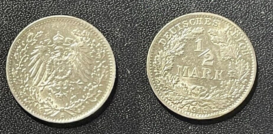 1915 D Germany Silver 1/2 mark- Nice