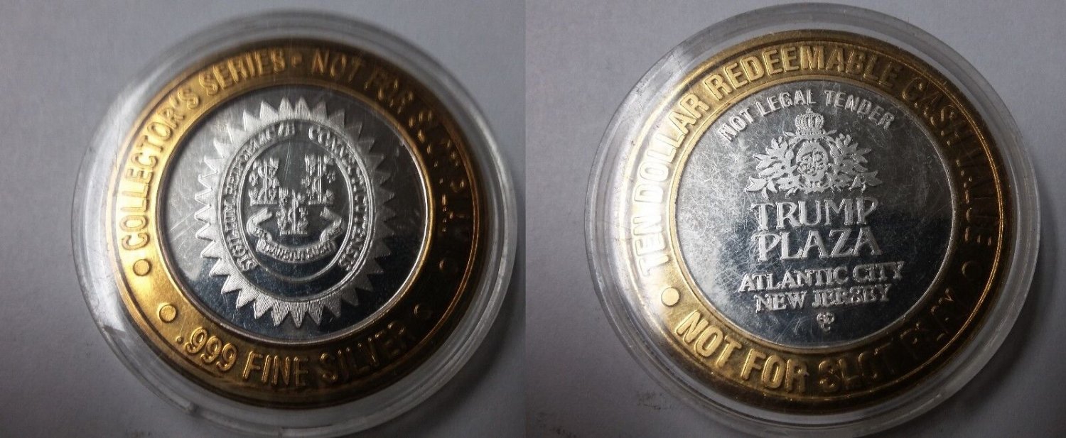 USA Large Silver bi-metal Atlantic City Casino $10 Token-Trump Plaza/Crest