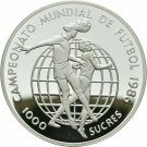 1986 Ecuador Large Silver Proof 1000 Sucres World Cup Soccer(Football)