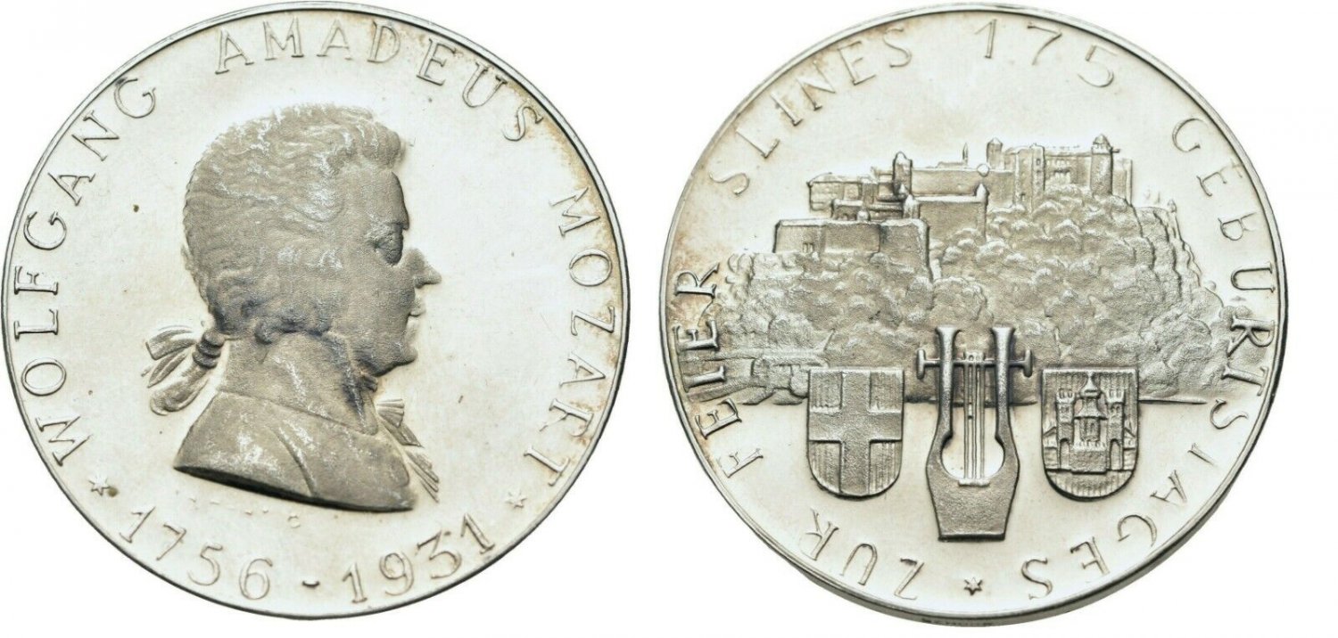 Scarce 1931 Austria  Large silver proof medal Mozart-175 years of birth-Salzburg
