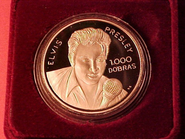 1993 St.Thomas Large Silver Proof 1000 Dobras- Elvis Presley-Nice Box