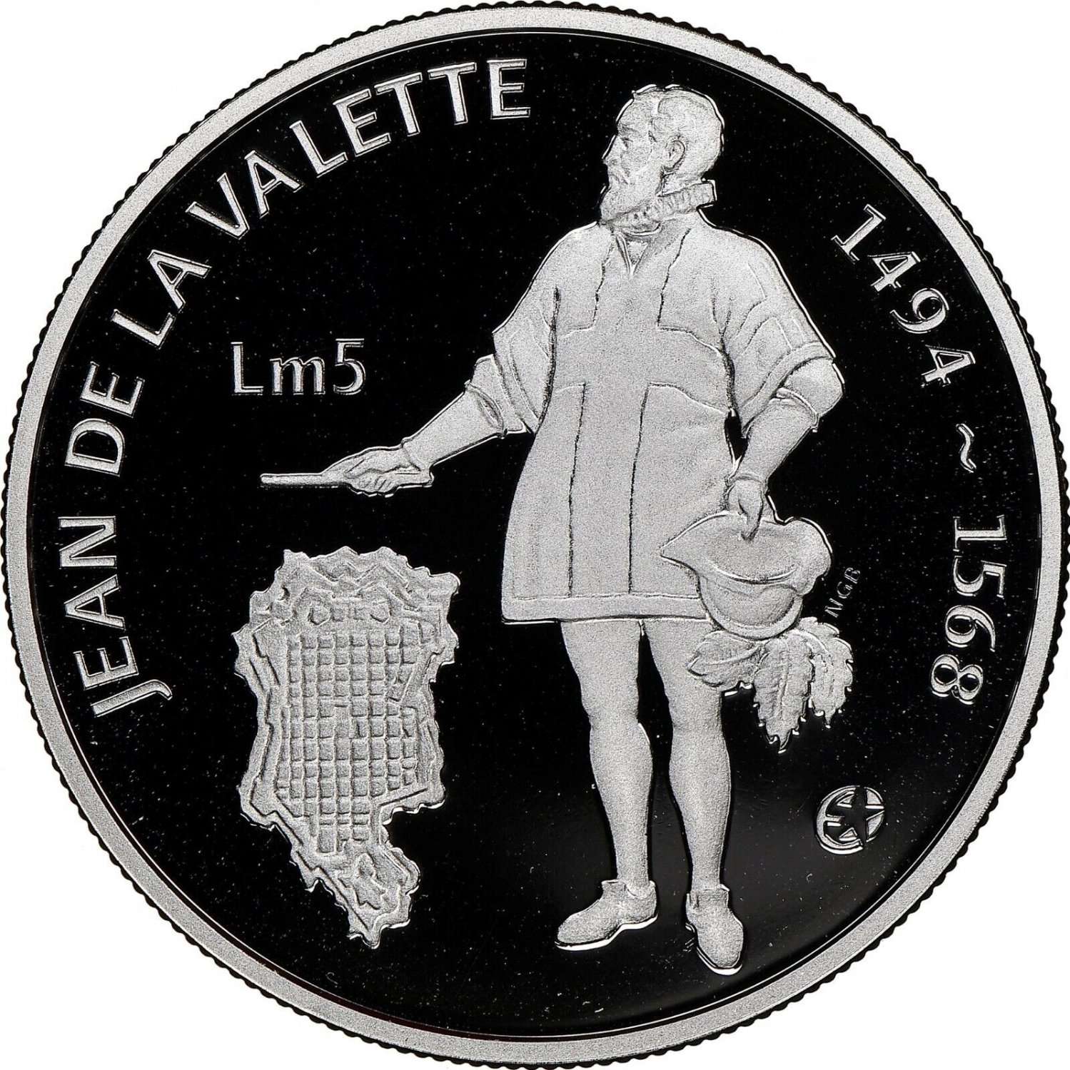 2007 Malta  Large Silver Proof 5 Liri Grand Master Jean de La Valette-original p