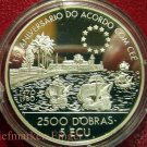 1993 St.Thomas Large Proof Silver 2500 Dobras 5 ECU-15 cent.Sailing Ships-Harbor