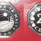 1980 Malta Proof Octagonal 25 C, Emblem with Boat