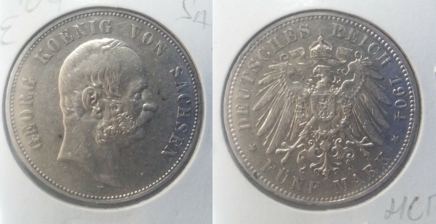 1904 E Saxony (Germany) Large silver 5 Mark, NICE