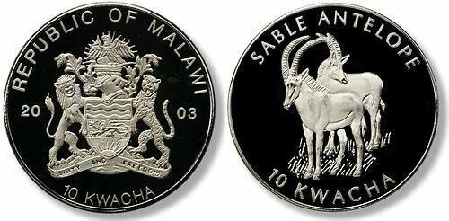 Malawi 2003 Large Proof 10 Kwacha-Sable Antelope